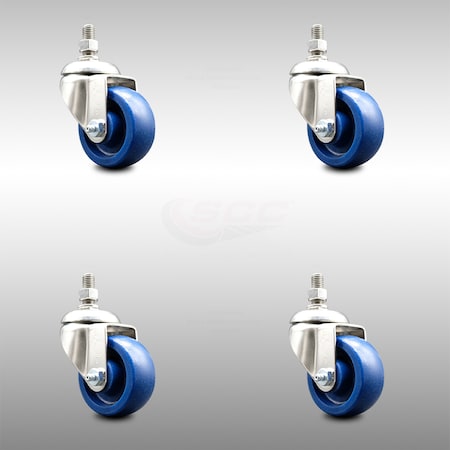 Service Caster 3.5 Inch 316SS Solid Polyurethane Wheel Swivel 10mm Threaded Stem Caster Set SCC-SS316TS20S3514-SPUS-M1015-4